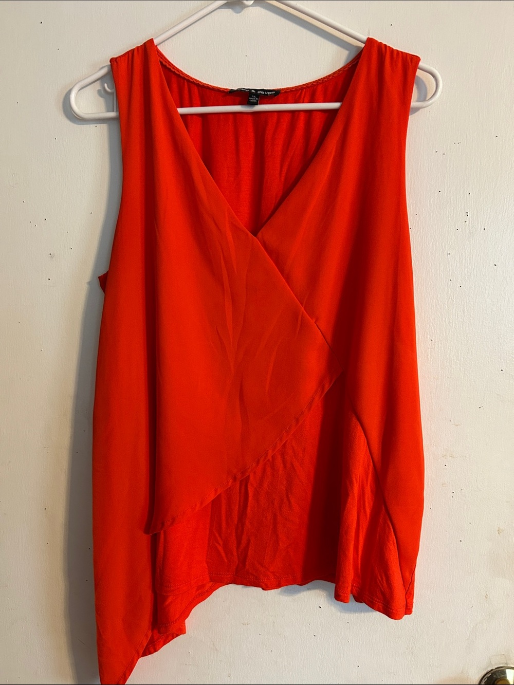 Cable & Gauge Bright Orange Sleeveless Wrap-Front Blouse